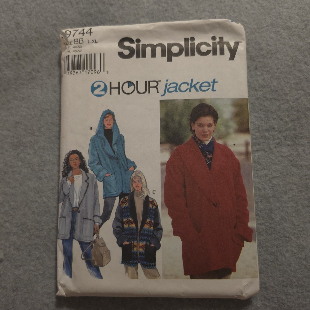 Simplicity 9744 2 Hour Jacket Sewing Pattern Size L-XL Uncut 1996
